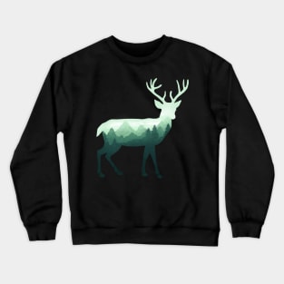 Dramabite Deer Stag Elk Double Exposure Surreal Wildlife Animal Crewneck Sweatshirt